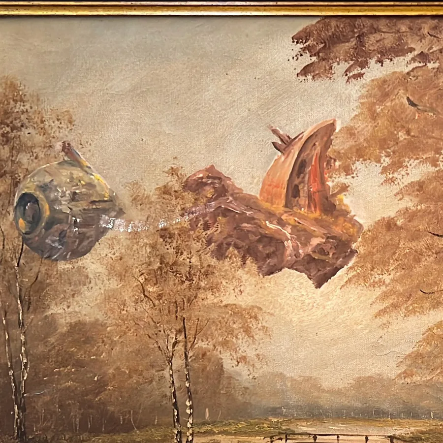 Detail: Raumschiff mit nachgezogenem Berg